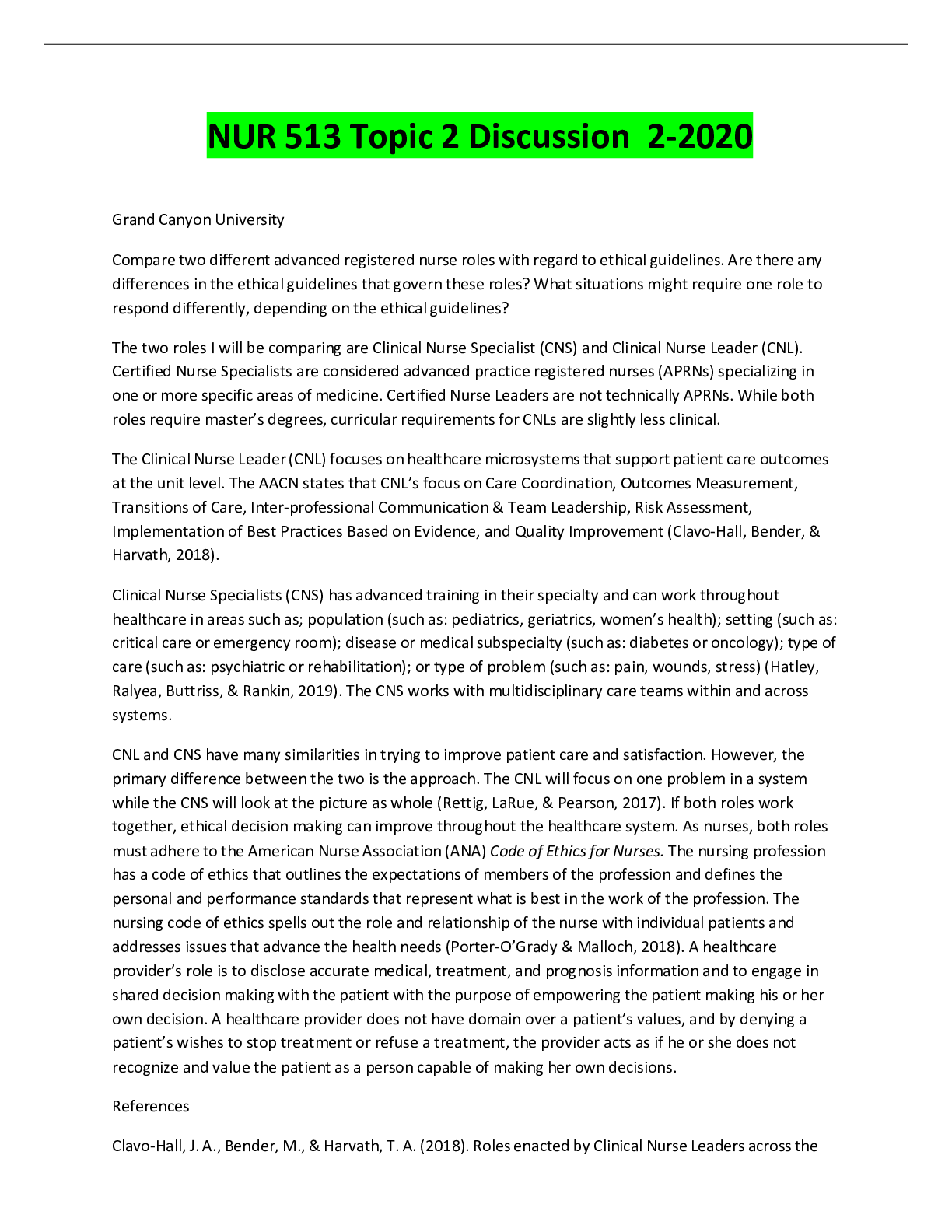 Preview image for NUR 513 Topic 2 Discussion  2-2020